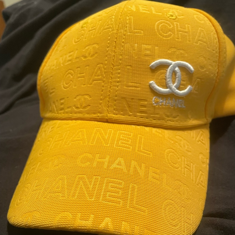Yellow Chanel strap back hat